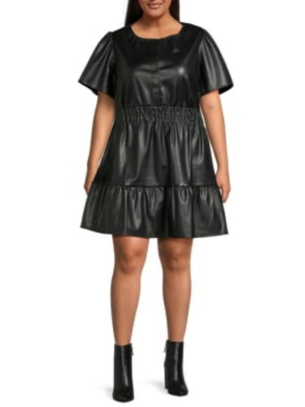 Nine Eight Black Short Sleeve Faux Leather Mini Dress